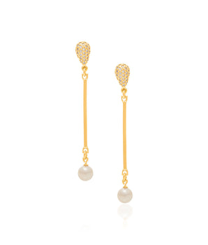 GOLD EARRING WITH PEARL AND ZIRCONIA