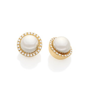 GOLD EARRING WITH PEARL AND ZIRCONIA