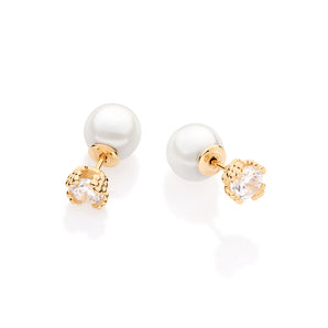 GOLD KID'S EARRING WITH PEARL AND CRYSTAL