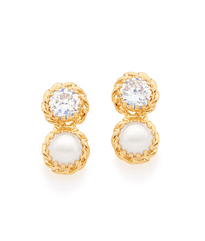 GOLD EARRING WITH PEARL AND ZIRCONIA