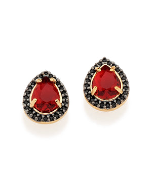 GOLD EARRING WITH ZIR BLACK AND APLICATION RHODIUM BLACK AND CRISTALS