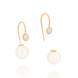 GOLD EARRING WITH PEARL AND ZIRCONIA