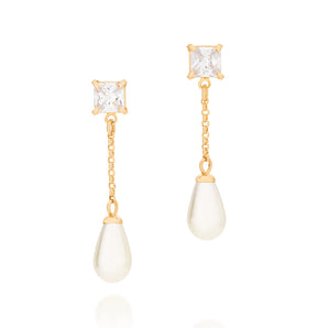 GOLD EARRING WITH PEARL AND ZIRCONIA
