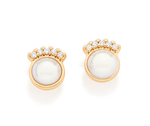 GOLD EARRING WITH PEARL AND ZIRCONIA