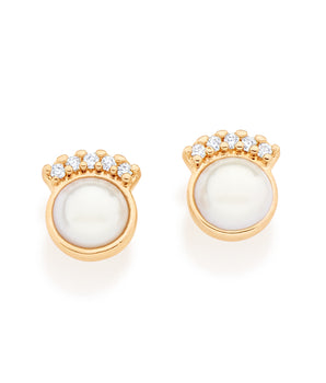 GOLD EARRING WITH PEARL AND ZIRCONIA