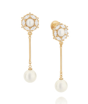 GOLD EARRING WITH PEARL AND ZIRCONIA