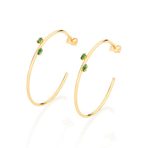 GOLD GREEN STONES HOOP EARRINGS
