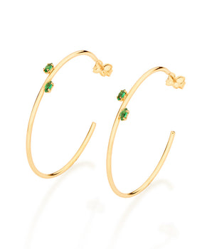 GOLD GREEN STONES HOOP EARRINGS