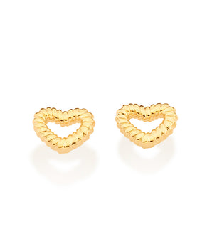 GOLD TEXTURED HOLLOW HEART STUD EARRINGS