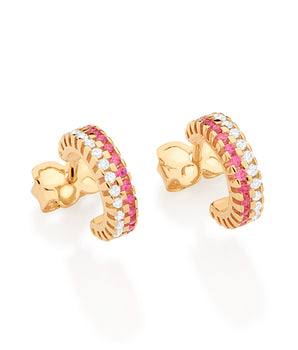 GOLD PINK AND WHITE STUDDED HUGGIE EARRINGS