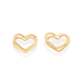 GOLD DOUBLE HEART HOLLOW STUD EARRINGS