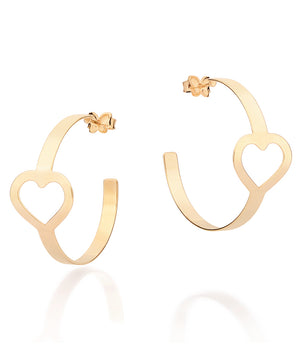 GOLD HOLLOW HEART HOOP EARRINGS