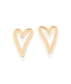 GOLD HOLLOW HEART STUD EARRINGS