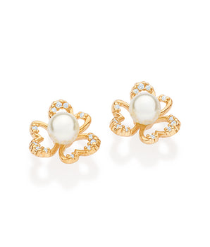 GOLD PLATED EARRING WITH PEARL AND ZIRCONIA