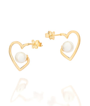 GOLD PEARLED HEART HOOP EARRINGS