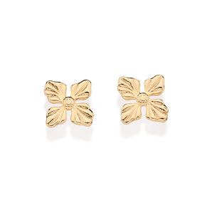 GOLD FOUR PETALS FLOWER STUD EARRINGS