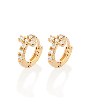 GOLD PLATED CROSS HUGGIE HOOP EARRINGS WITH ZIRCONIA