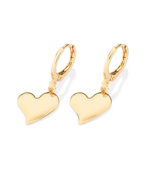 GOLD DANGLY HEART HUGGIE EARRINGS