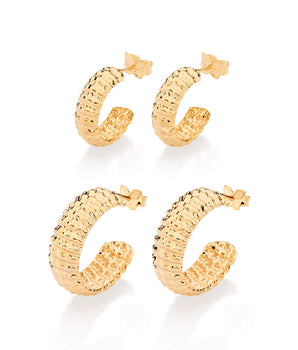 18K GOLD PLATED TEXTURED HALF HOOP EARRING KIT
