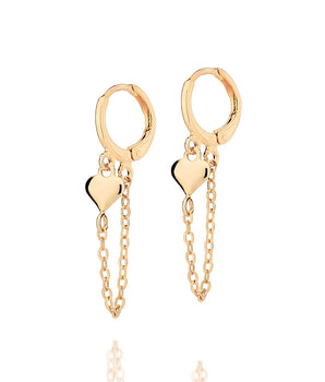 GOLD CHAINED HEART HUGGIE EARRINGS