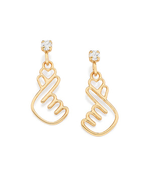 GOLD KOREAN HEART DANGLY EARRINGS