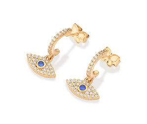GOLD GREEK EYE HUGGIE EARRINGS