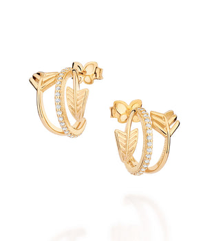 GOLD CUPIDS ARROW HUGGIE EARRINGS