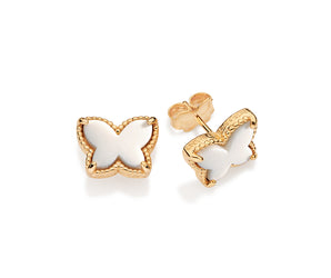 GOLD WHITE BUTTERFLY STUD EARRINGS