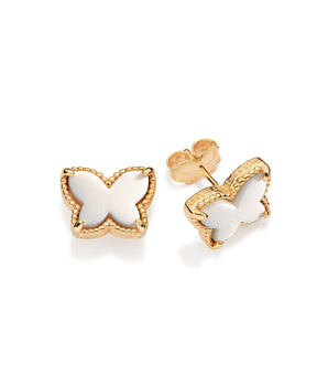 GOLD WHITE BUTTERFLY STUD EARRINGS