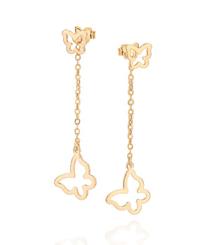 GOLD DOUBLE BUTTERFLY PENDULUM EARRINGS