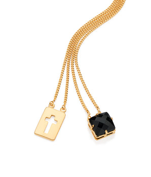 GOLD PLATED SCAPULAR WITH CROSS AND CRYSTAL