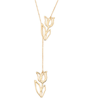 GOLD HOLLOW TULIP LARIAT NECKLACE