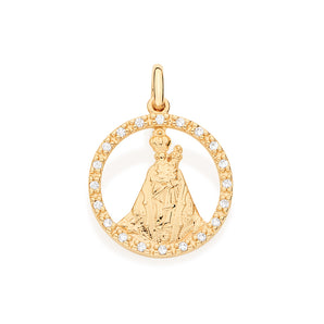 OUR LADY OF NAZARETH PENDANT GOLD PLATED WITH ZIRCONIA