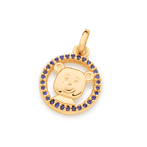 GOLD TEDDY BEAR FACE PENDANT IN BLUE
