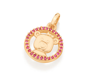 GOLD TEDDY BEAR FACE PENDANT IN PINK