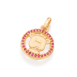 GOLD TEDDY BEAR FACE PENDANT IN PINK