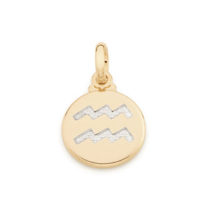 GOLD ZODIAC SIGN MEDAL PENDANT - AQUARIUS