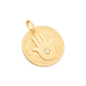 GOLD HAMSA HAND MEDAL PENDANT