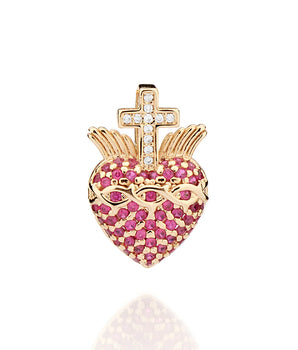 GOLD CROSS AND SACRED HEART PENDANT