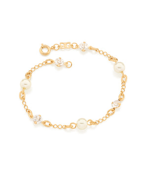GOLD BRACELET WITH PEARL AND CRYSTAL