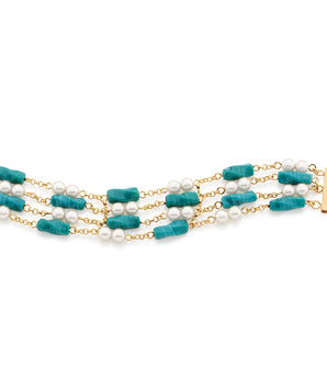 GOLD BRACELET WITH PEARL AND STONE