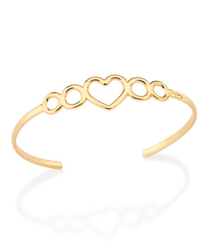 GOLD HEART AND CIRCLE CUFF BRACELET