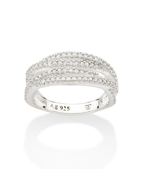 SILVER TWISTED HALF BAND STUDDED RING