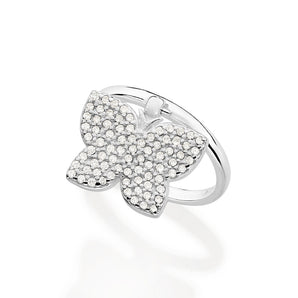 SILVER 925 FULLY STUDDED HANGING BUTTERFLY RING