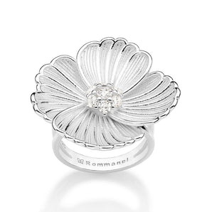 SILVER 925 FLOWER BUTTON RING WITH ZIRCONIA