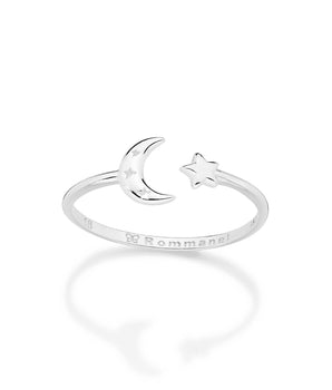 SILVER 925 MOON AND STAR ADJUSTABLE RING