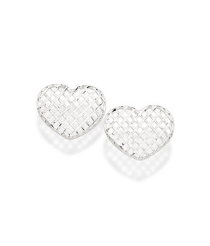 SILVER 925 HOLLOW TEXTURED HEART STUD EARRINGS