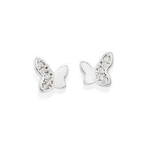 SILVER HALF-N-HALF BUTTERFLY STUD EARRINGS