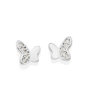 SILVER HALF-N-HALF BUTTERFLY STUD EARRINGS