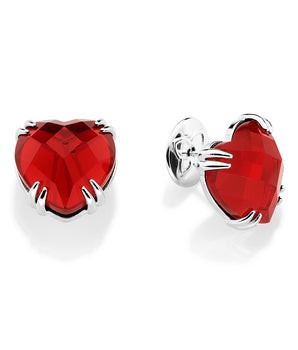 SILVER 925 RED HEART BUTTON EARRINGS